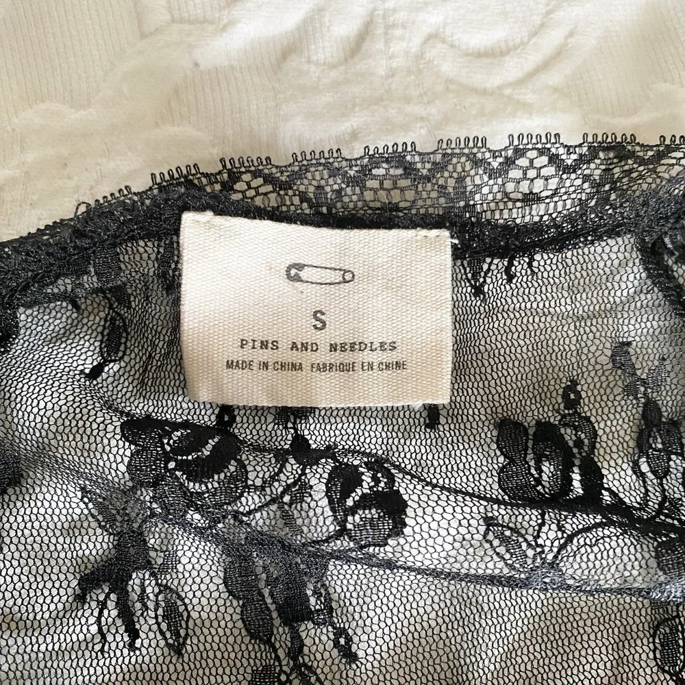 Pins & Needles Lace Mesh Slip Dress S Lingerie Black Nude Sheer Grunge Steampunk - Picture 6 of 11